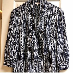 Tory Burch Navy & Cream Tie Front Blouse — Sz 8